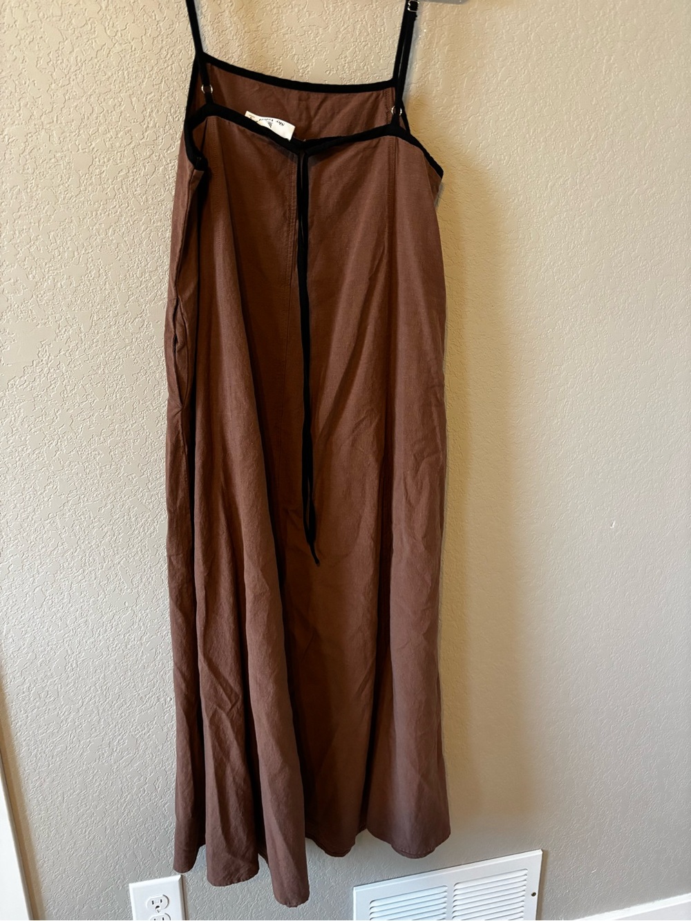Velvet Brown Maxi Slip Dress with Black Trim - Picture 2 of 3